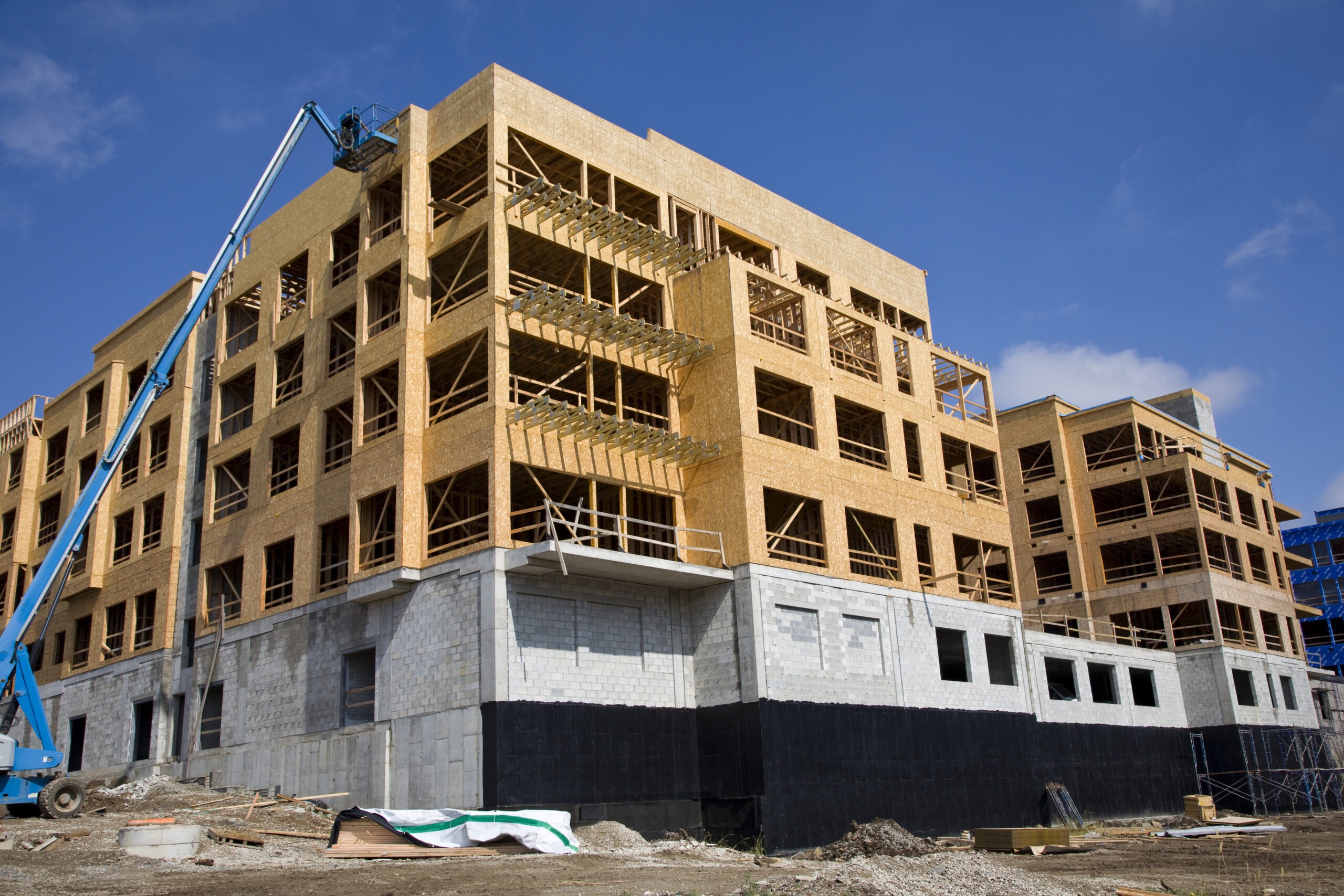 Mass Timber Construction, new apartment complex under construction.